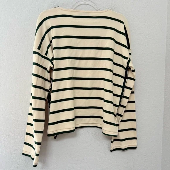 LA LIGNE Long Sleeve Breton Tee Shirt Ecru Cream Green Striped Size Medium - Picture 3 of 6